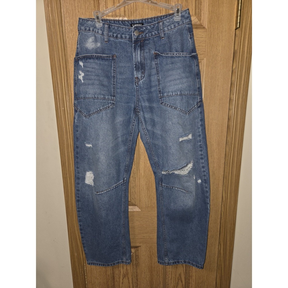 Flamingals Ripped Mid Waist Barrel Leg Jeans Size S Distressed (29x27.5)